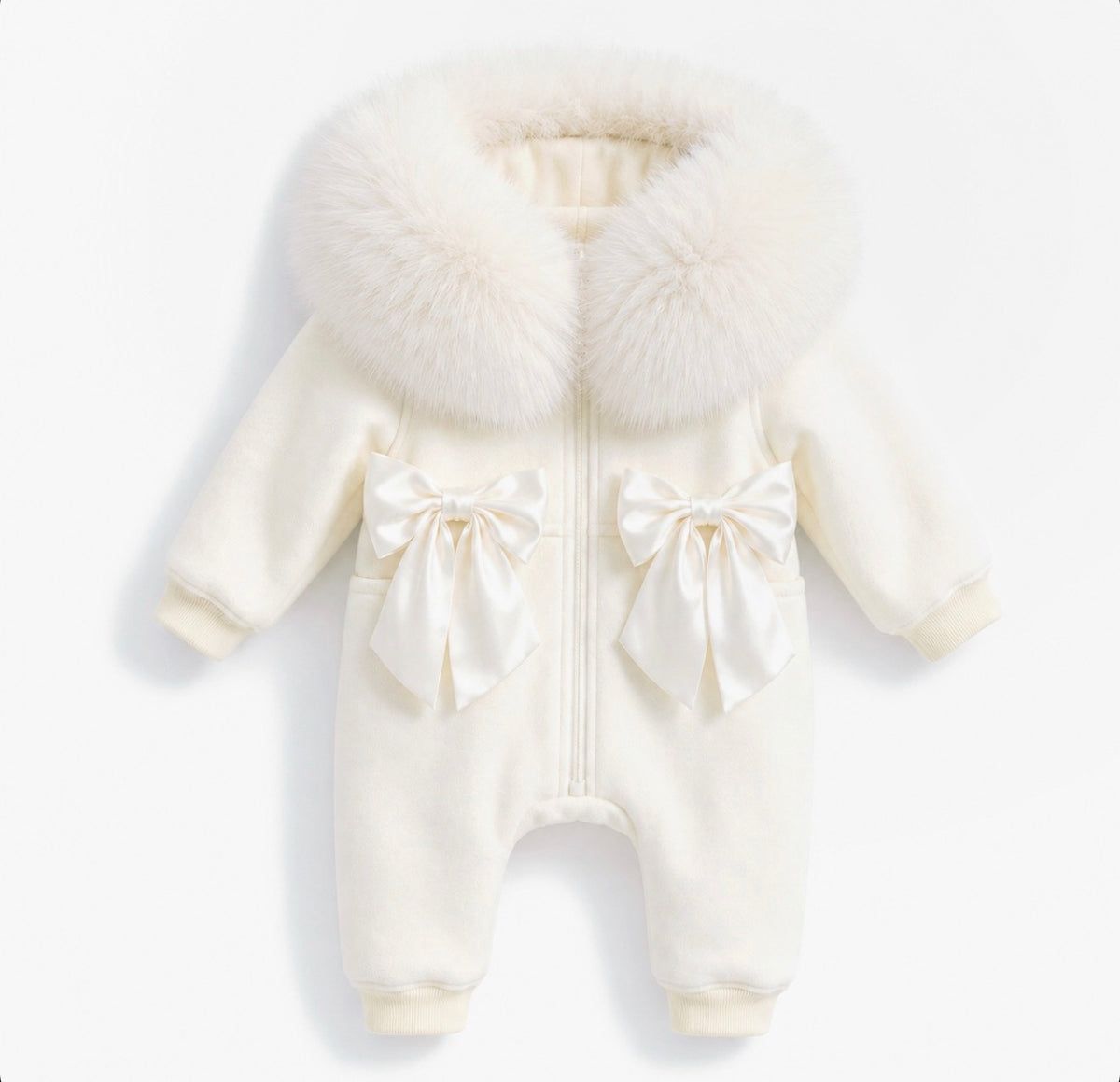 EvaBella Signature Faux Fur Hooded All in One| Cream