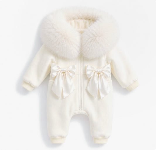 EvaBella Signature Faux Fur Hooded All in One| Cream