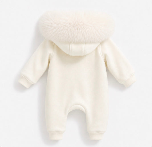 EvaBella Signature Faux Fur Hooded All in One| Cream