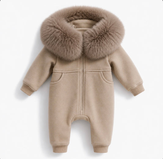 EvaBella Signature Faux Fur Hooded All in One| Irish Cream