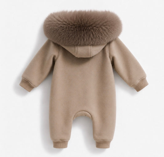 EvaBella Signature Faux Fur Hooded All in One| Irish Cream