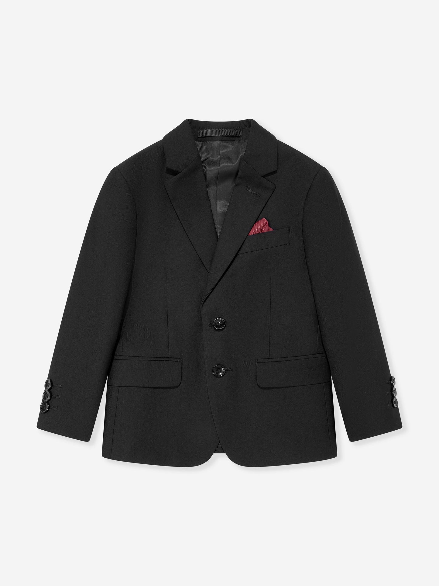 Black boys suit blazer with notch lapels, breast pocket and subtle lining detail