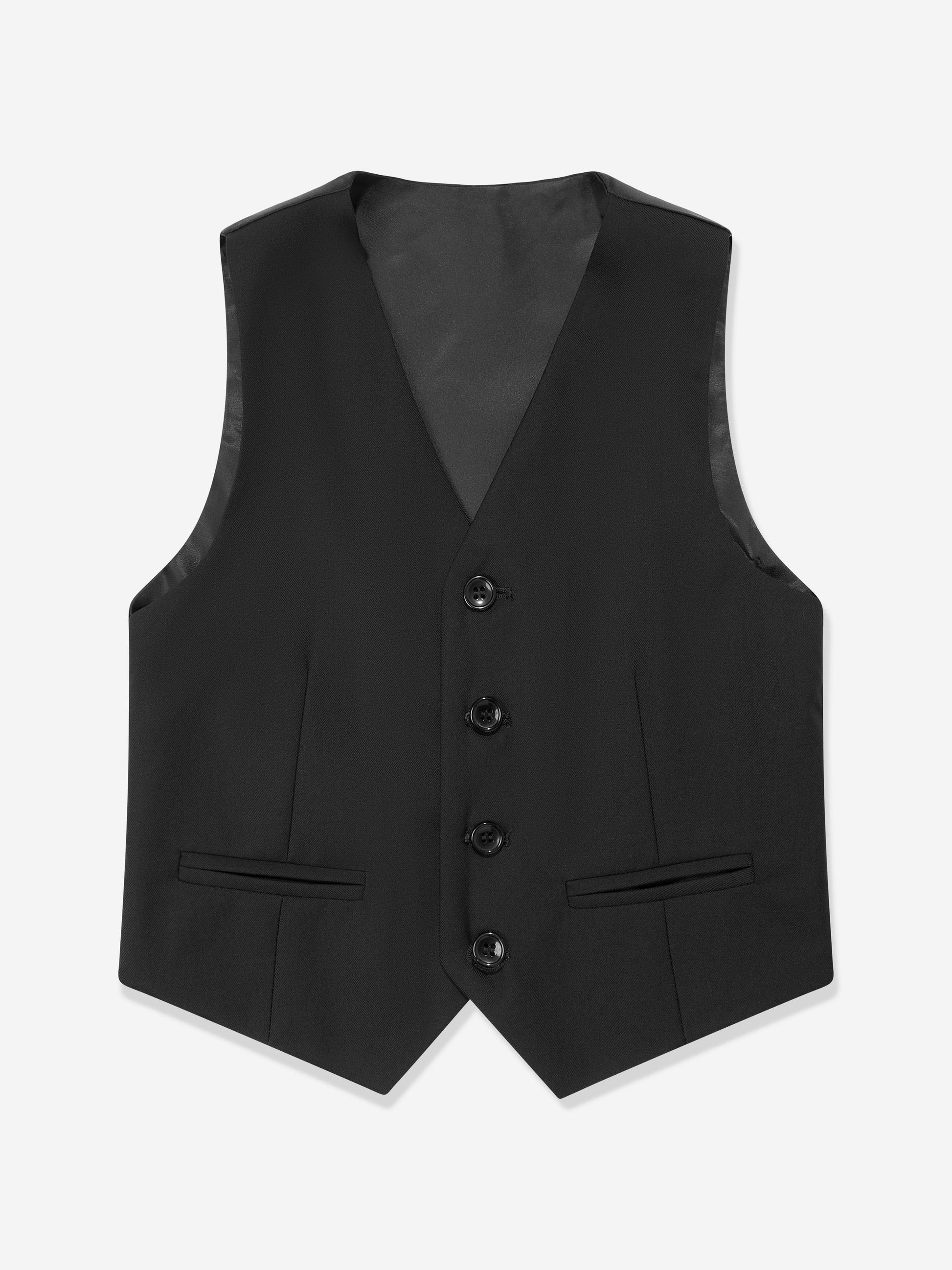 Black boys waistcoat vest with five buttons and welt pockets