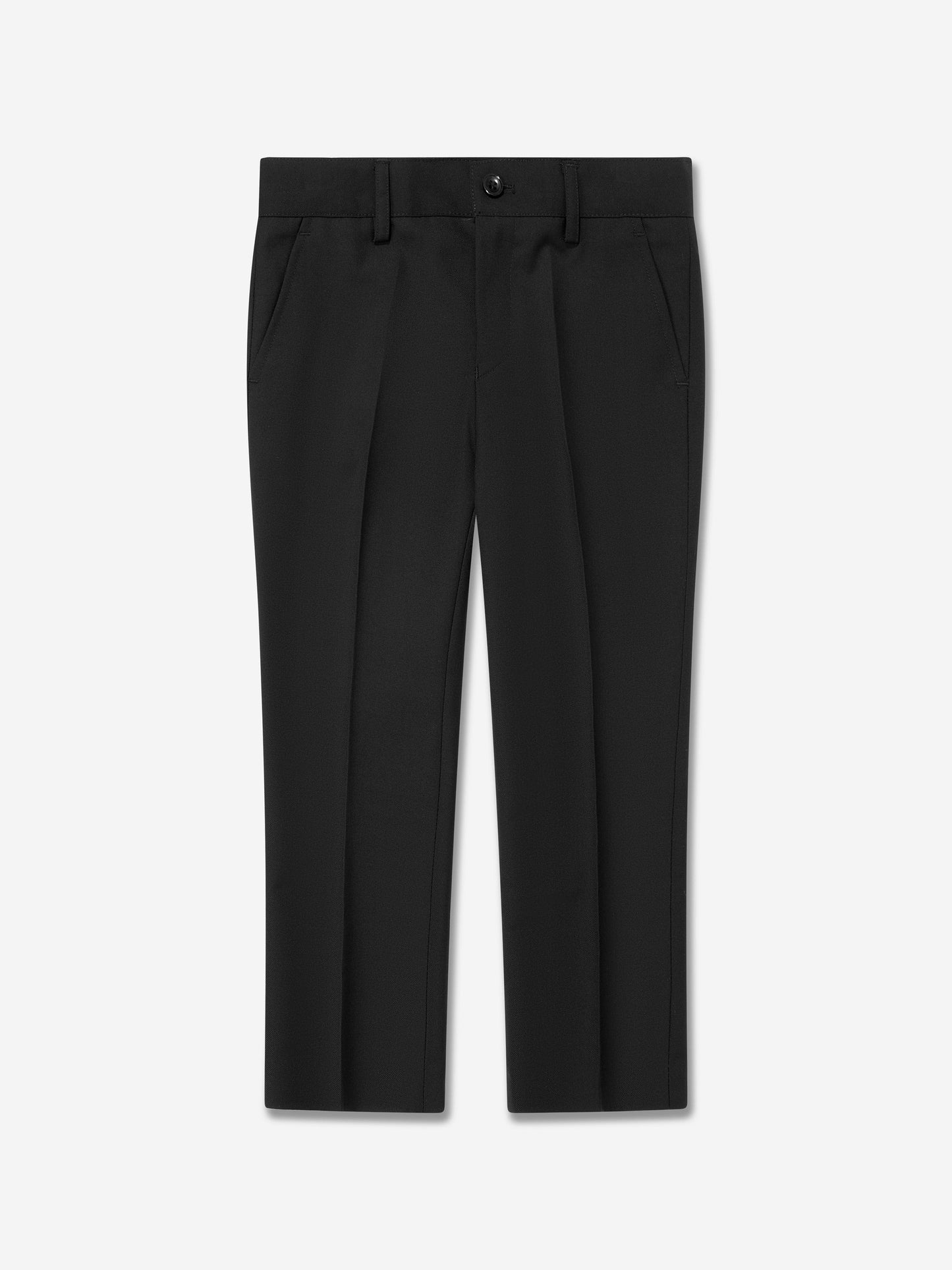 Black boys suit trousers with belt loops and front button closure