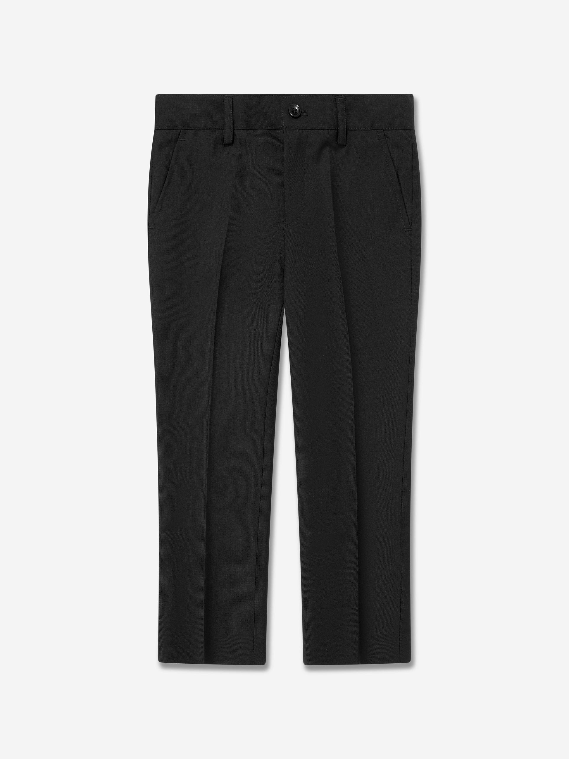 Black boys suit trousers with belt loops and front button closure