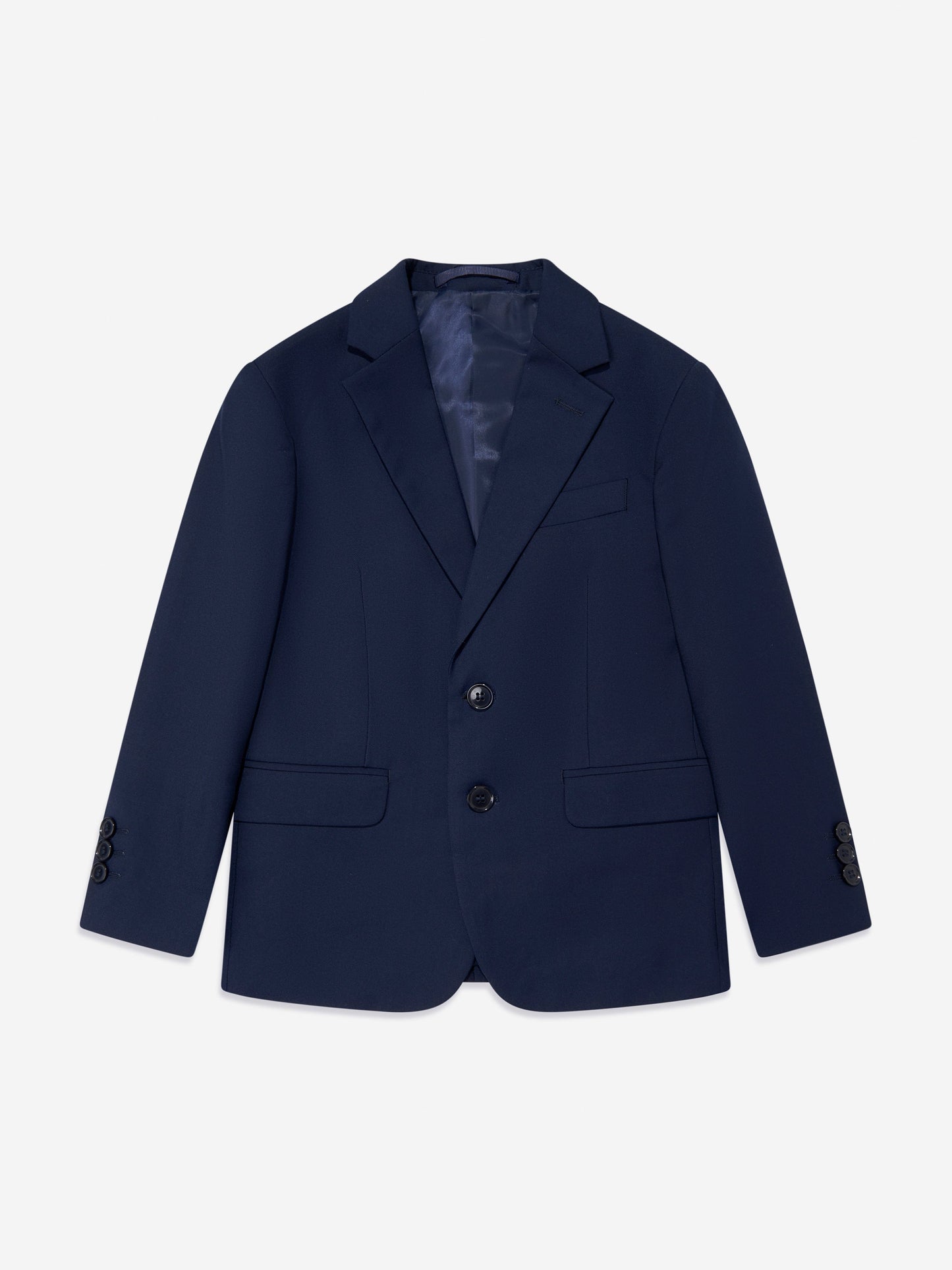 Navy boys blazer with notch lapels and button front