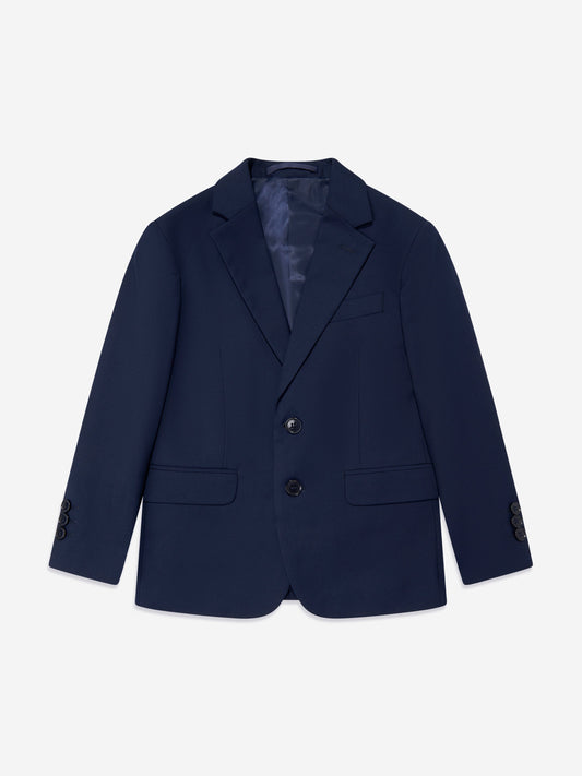 Navy boys blazer with notch lapels and button front