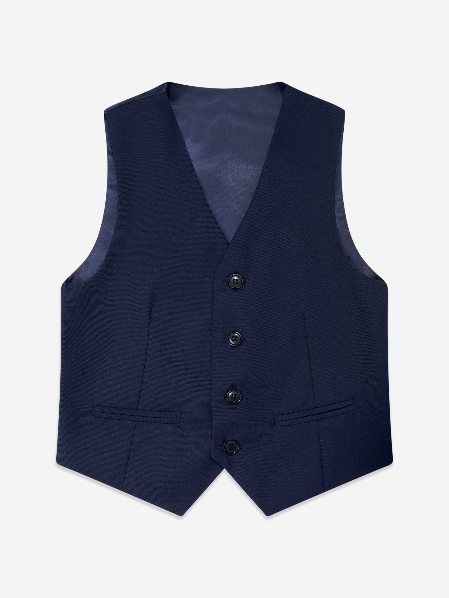 Navy boys waistcoat vest with four-button front and welt pockets