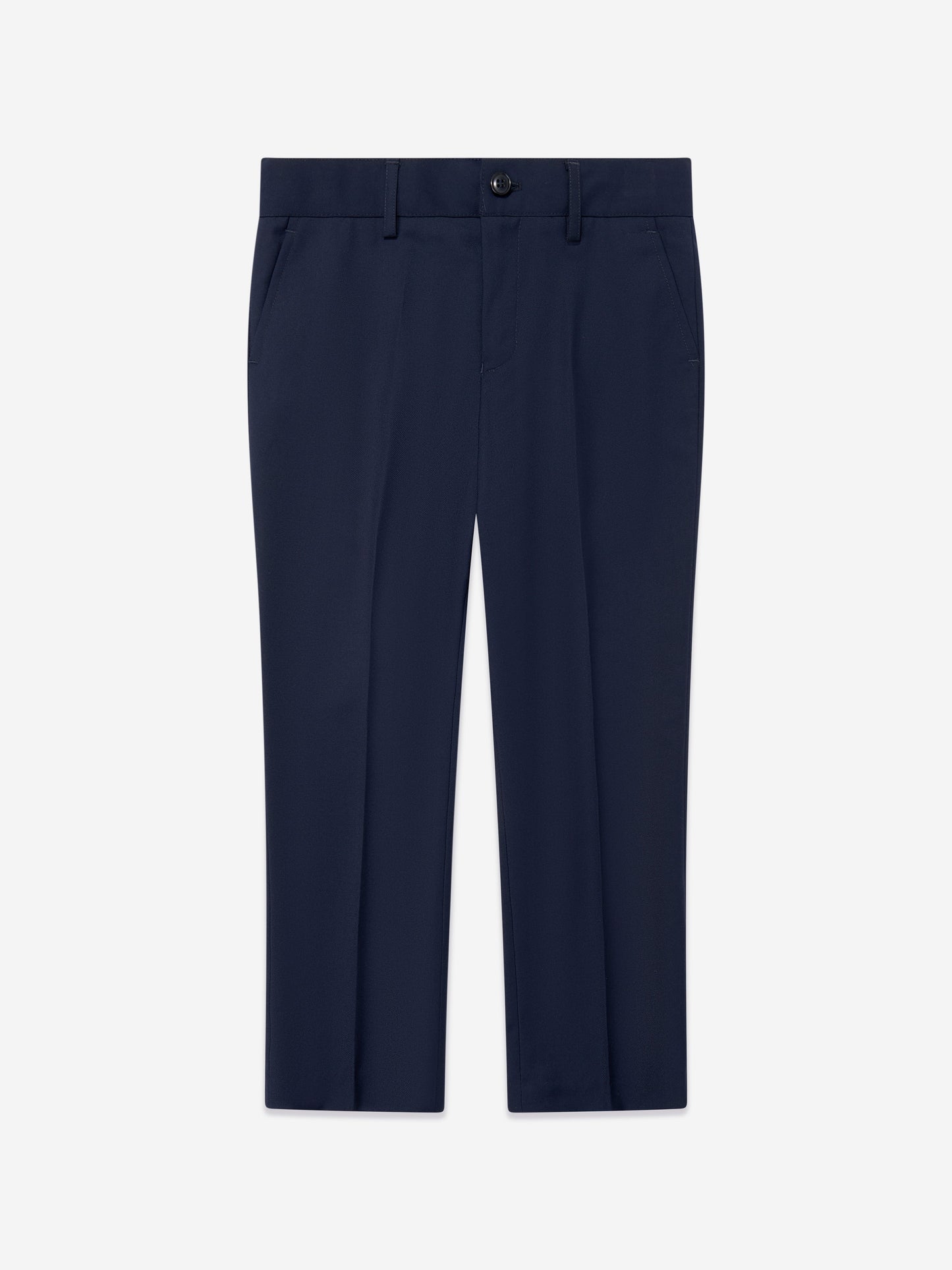 Navy boys trousers with belt loops and front pleats