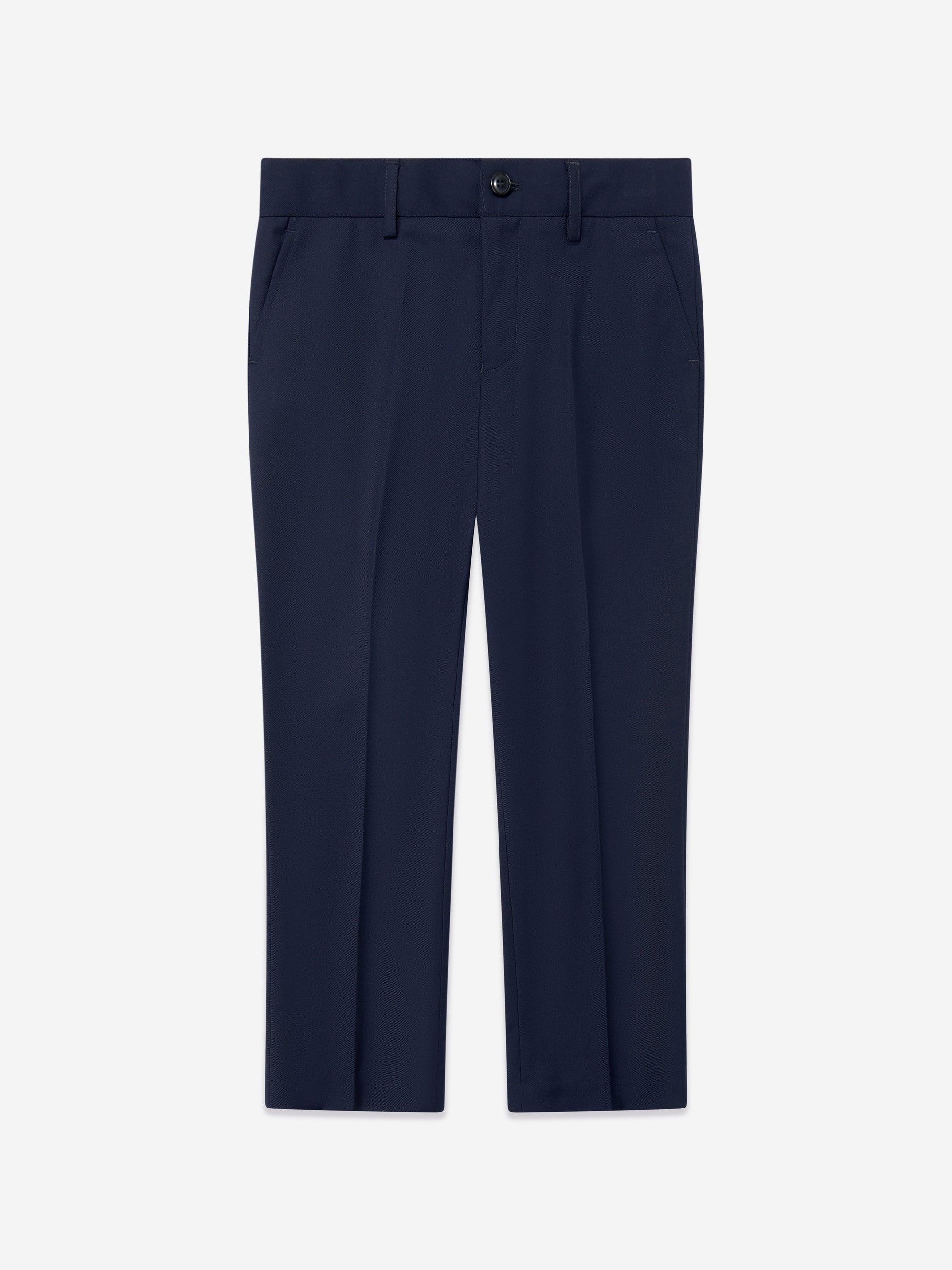 Navy boys trousers with belt loops and front pleats
