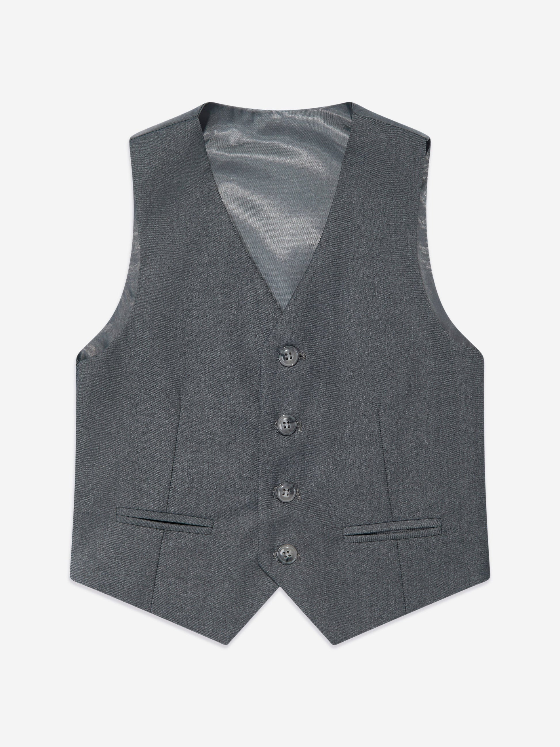 Grey boys waistcoat vest with four-button front and welt pockets