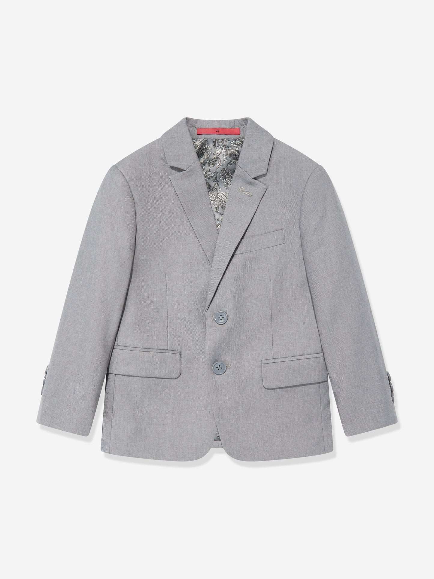 Graues Jungen-Sakko mit Paisley-Futter, Knöpfen und 2 Taschen