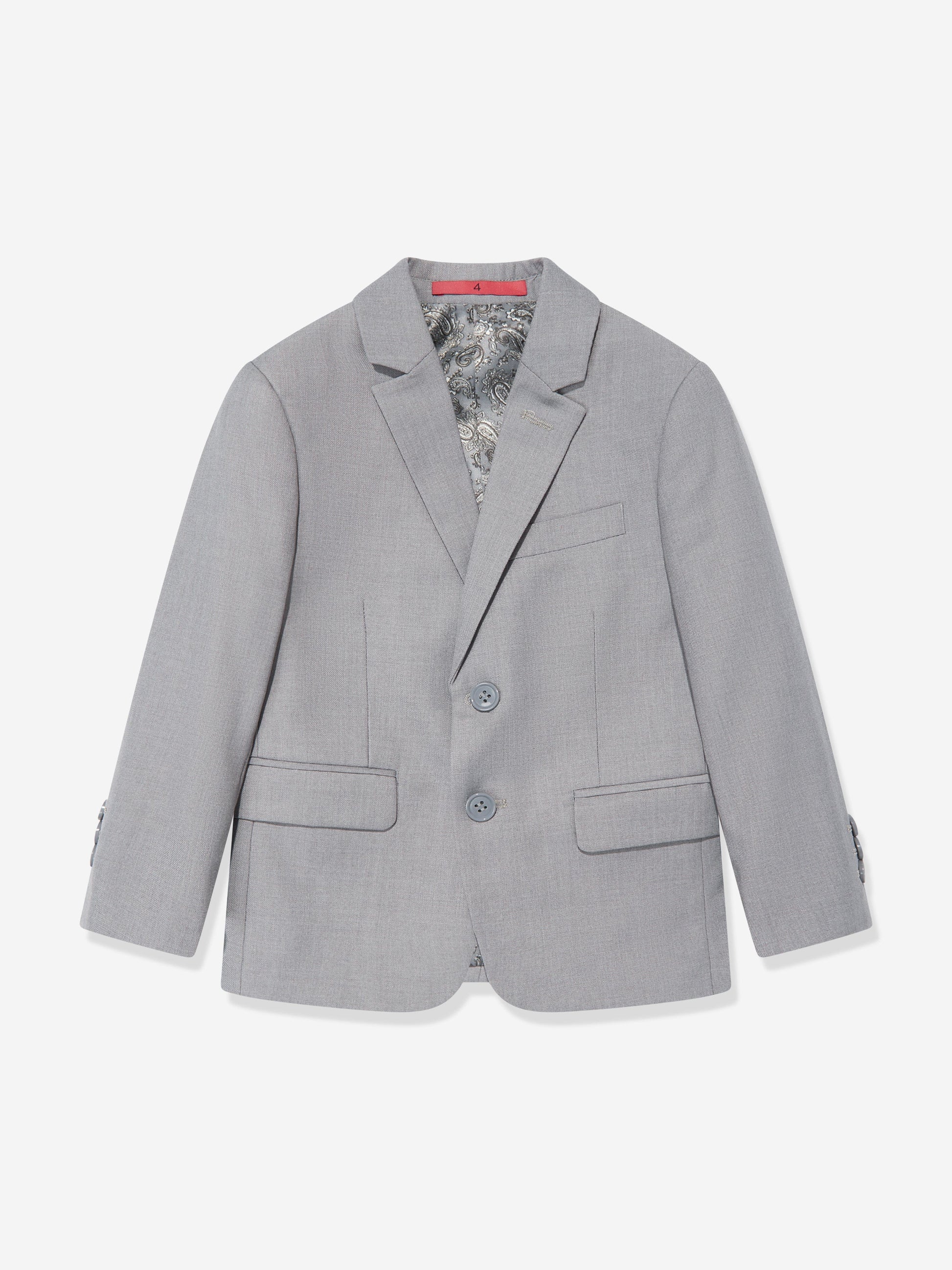 Graues Jungen-Sakko mit Paisley-Futter, Knöpfen und 2 Taschen
