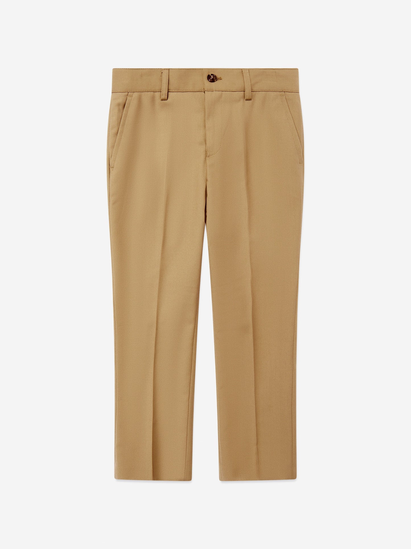 Beige boys tailored trousers with belt loops and front pleats