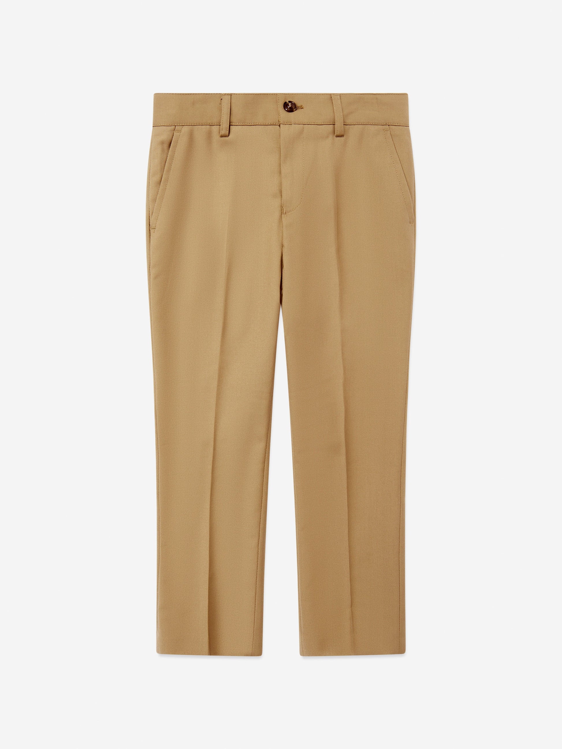Beige jongens pantalon met knoopsluiting en riemlussen