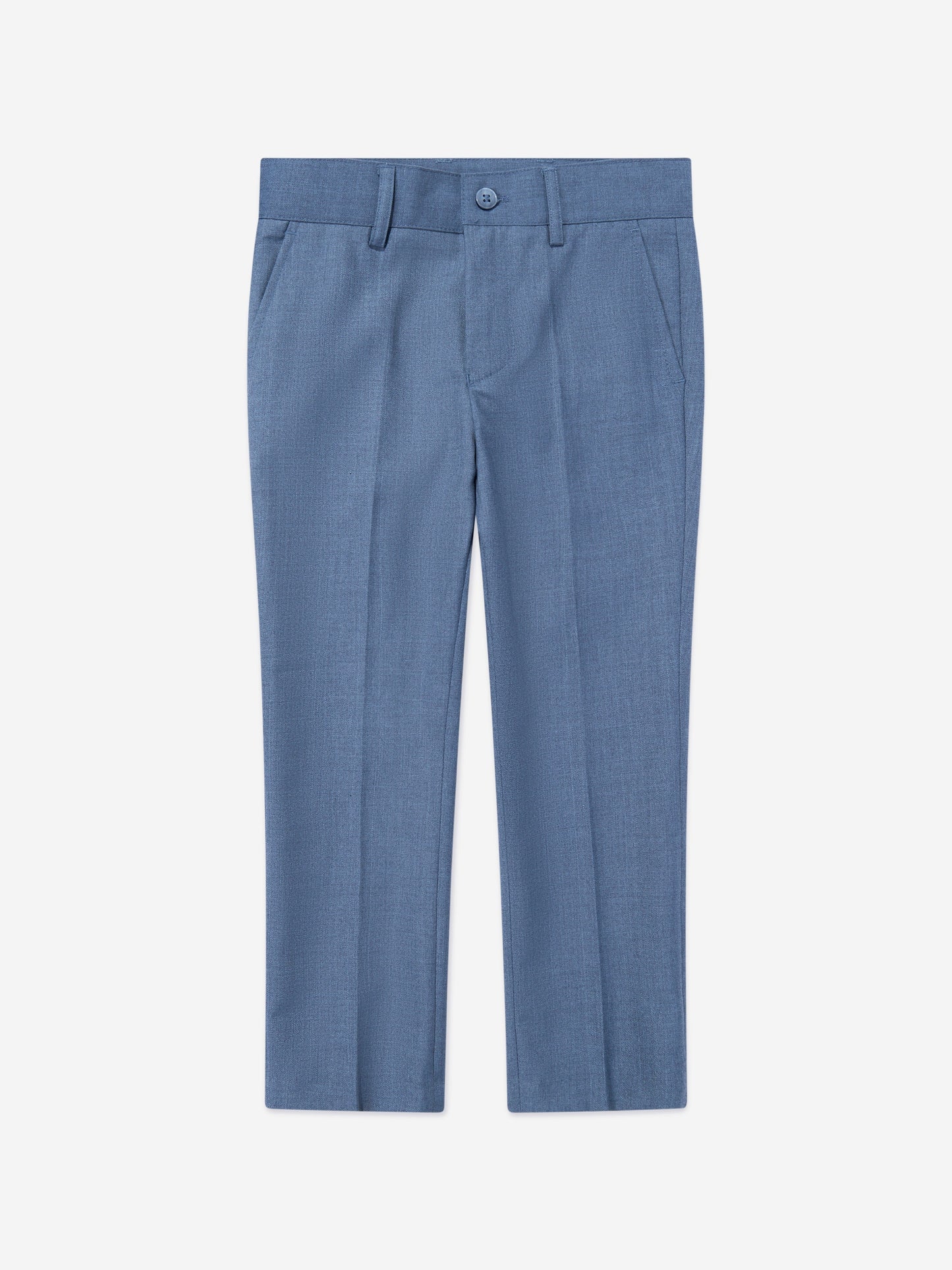 Blue boys suit trousers with belt loops and front pleats