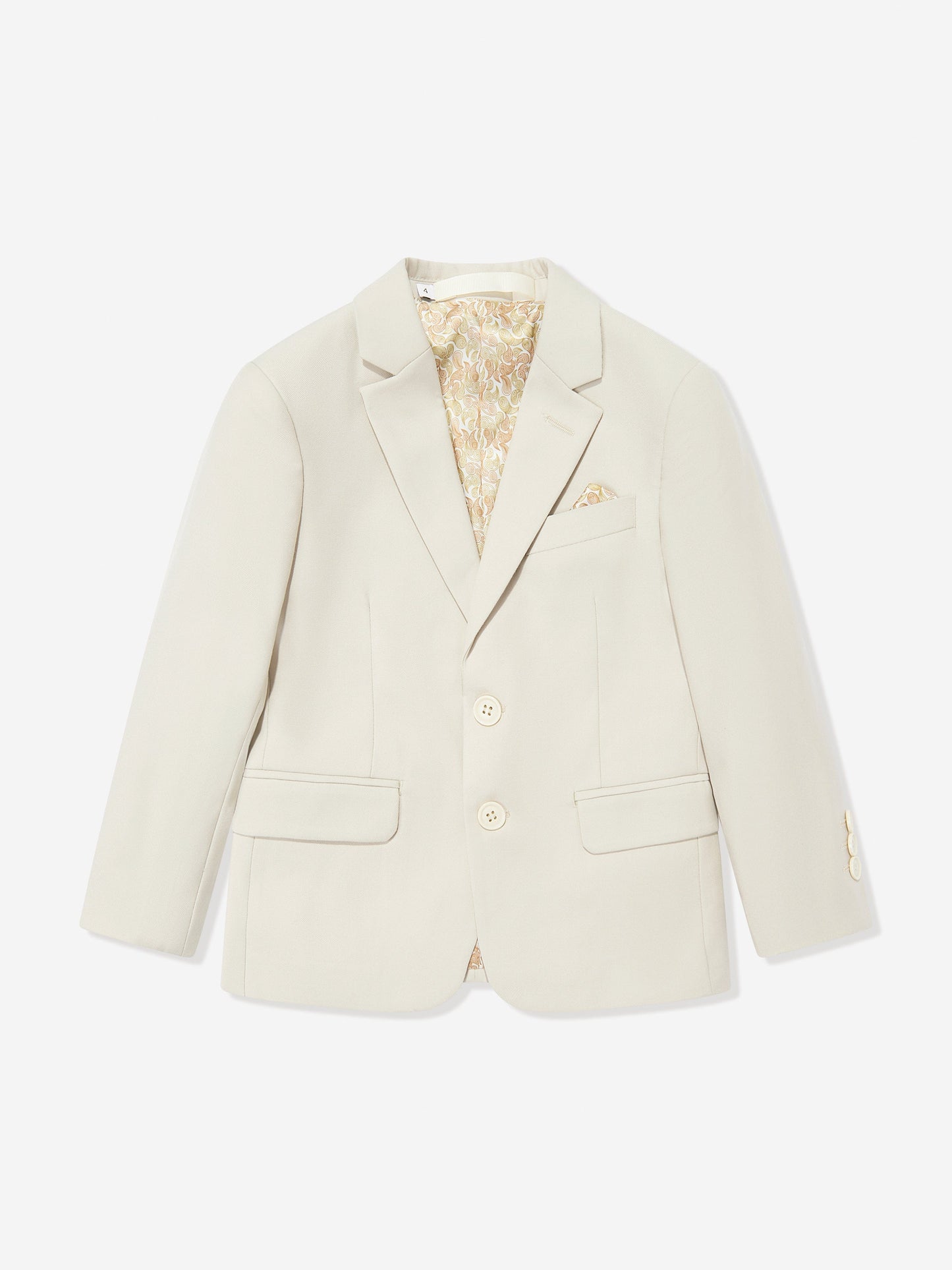 Beige boys blazer with notched lapels and breast pocket detail