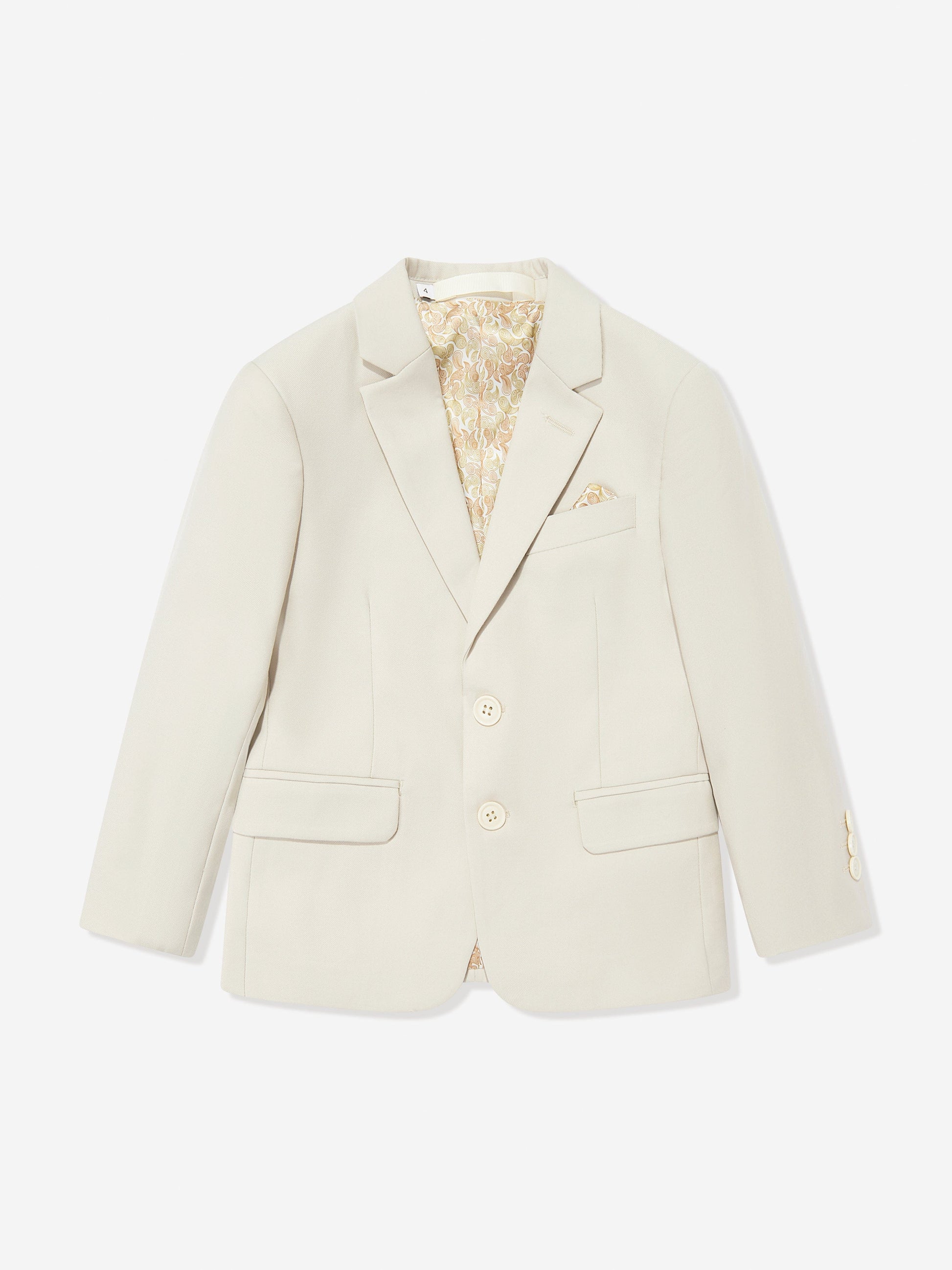 Beige boys blazer with notched lapels and breast pocket detail