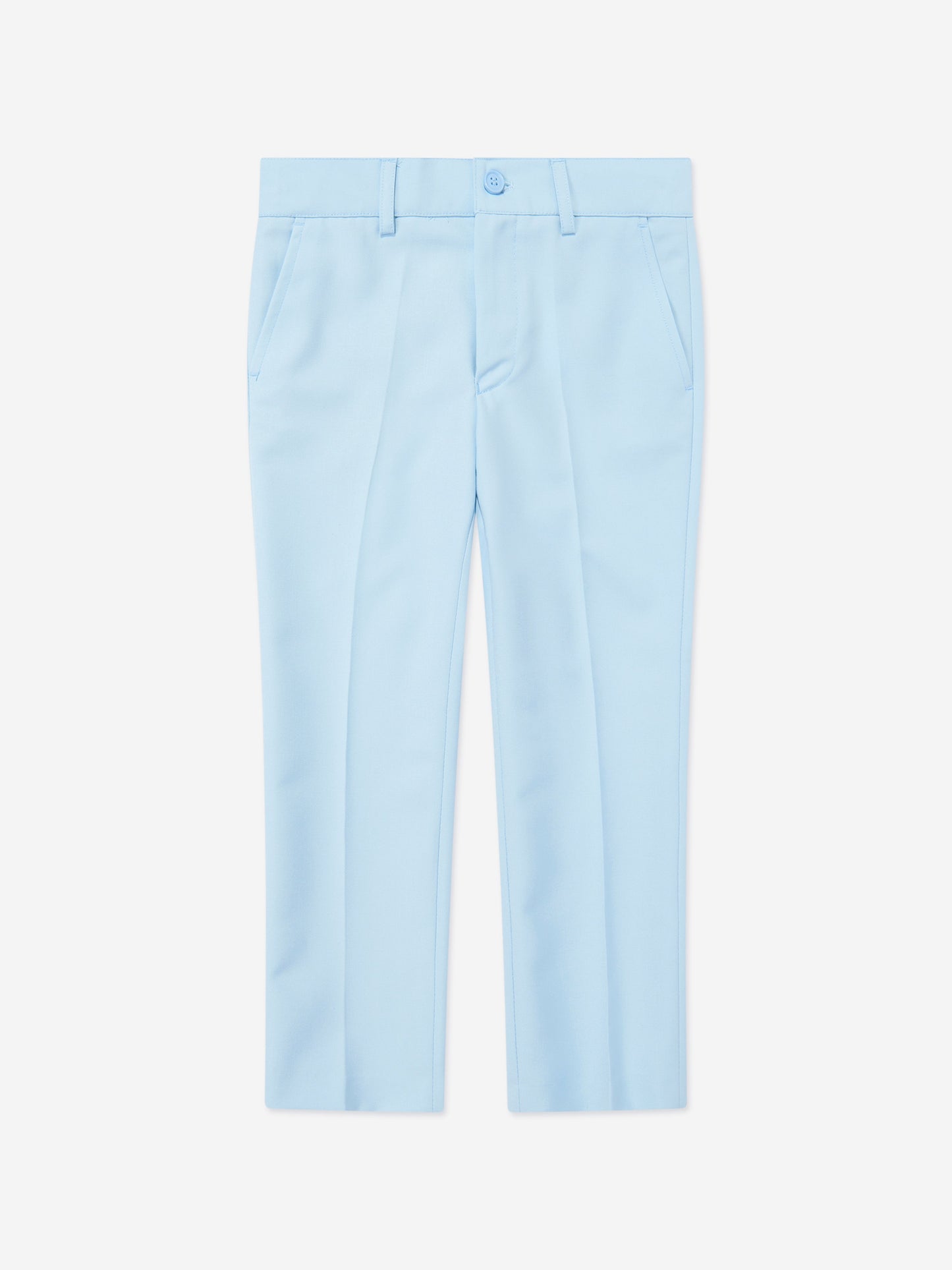 Light blue boys suit trousers with belt loops and tailored front seams