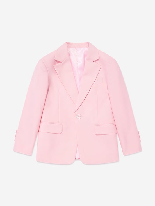 Pink blazer with notched lapels and two flap pockets for boys suit set