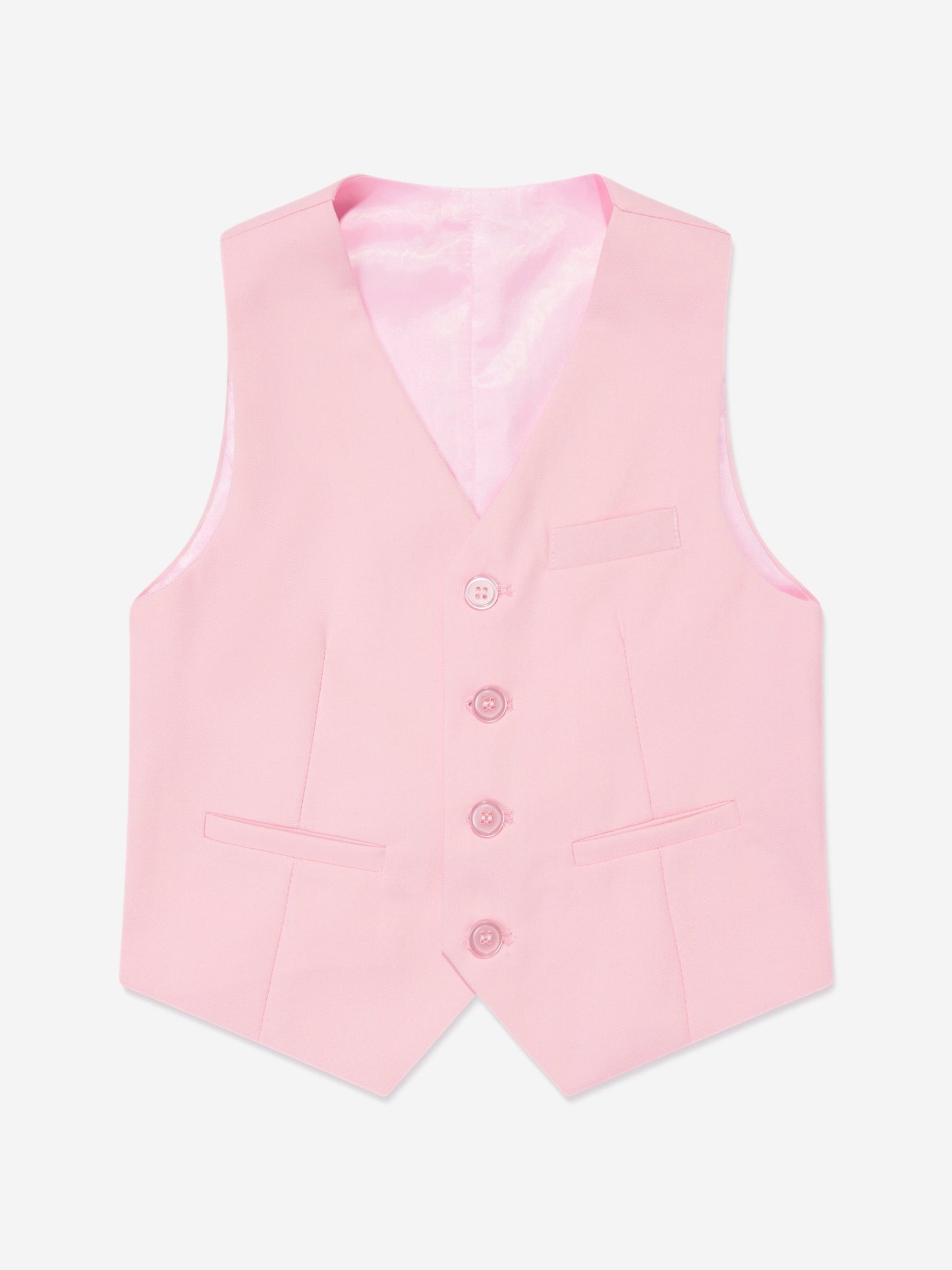 Pink boys waistcoat with five-button front and welt pockets