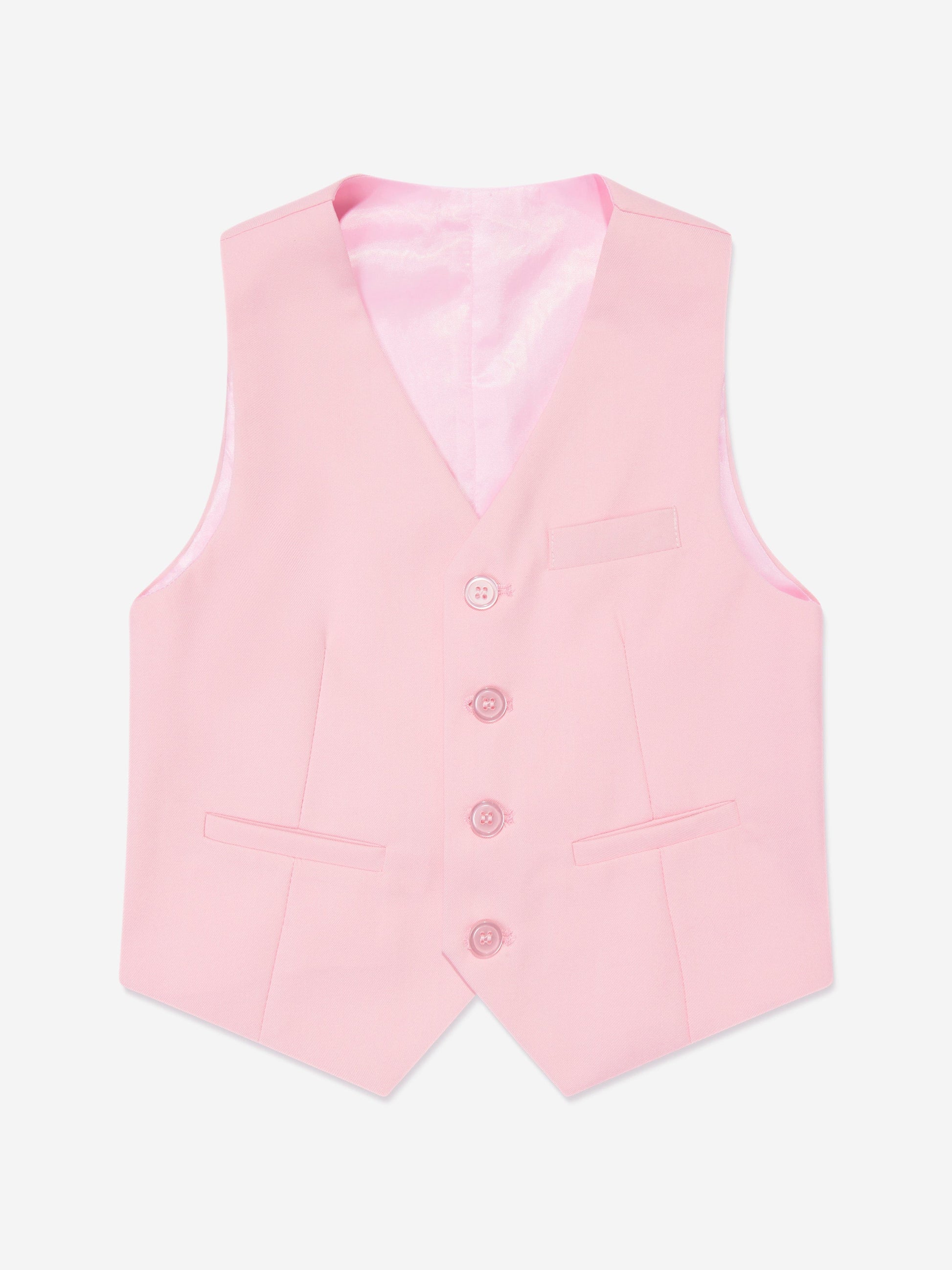 Pink boys waistcoat with five-button front and welt pockets