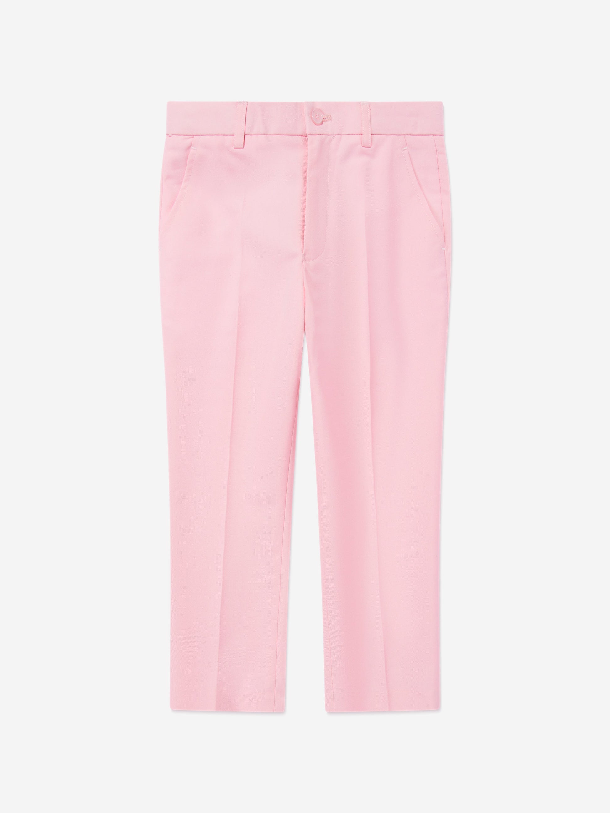 Pink boys suit trousers with belt loops and front crease