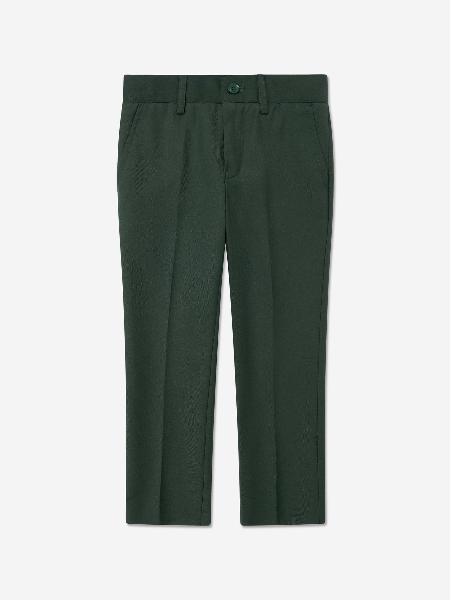 Green boys suit trousers with belt loops and buttoned waistband