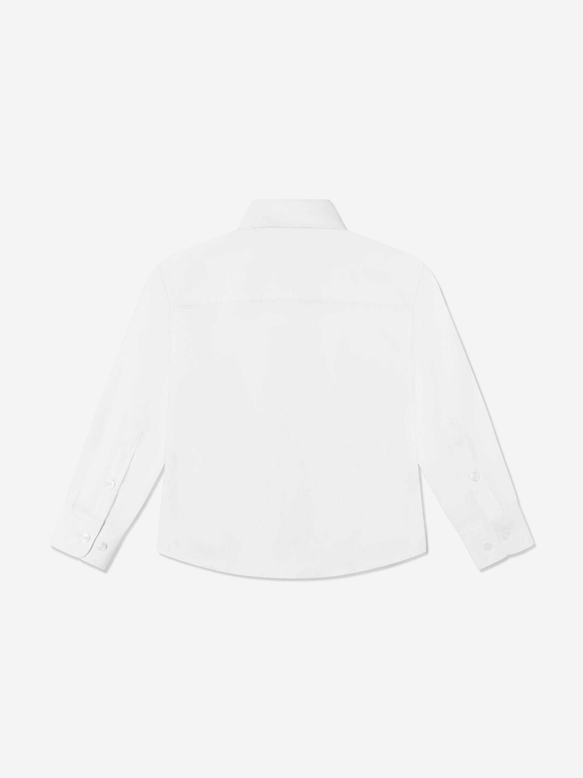 Boys white cotton shirt, back view with button details