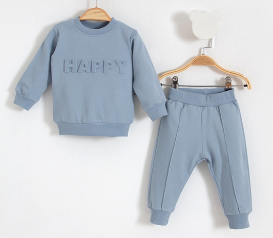 Omnis Pura Boys 100% Cotton HAPPY Unisex Lounge Set : Blue