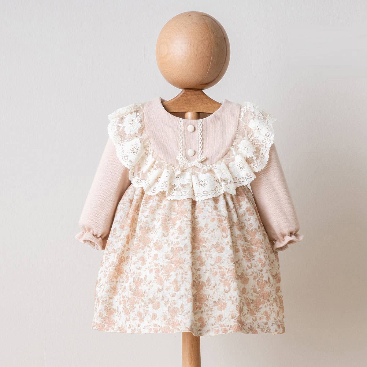 Omnis Pura Girls Gorgeous Floral Dress with Classic Look & Special Collar: Powder Pink