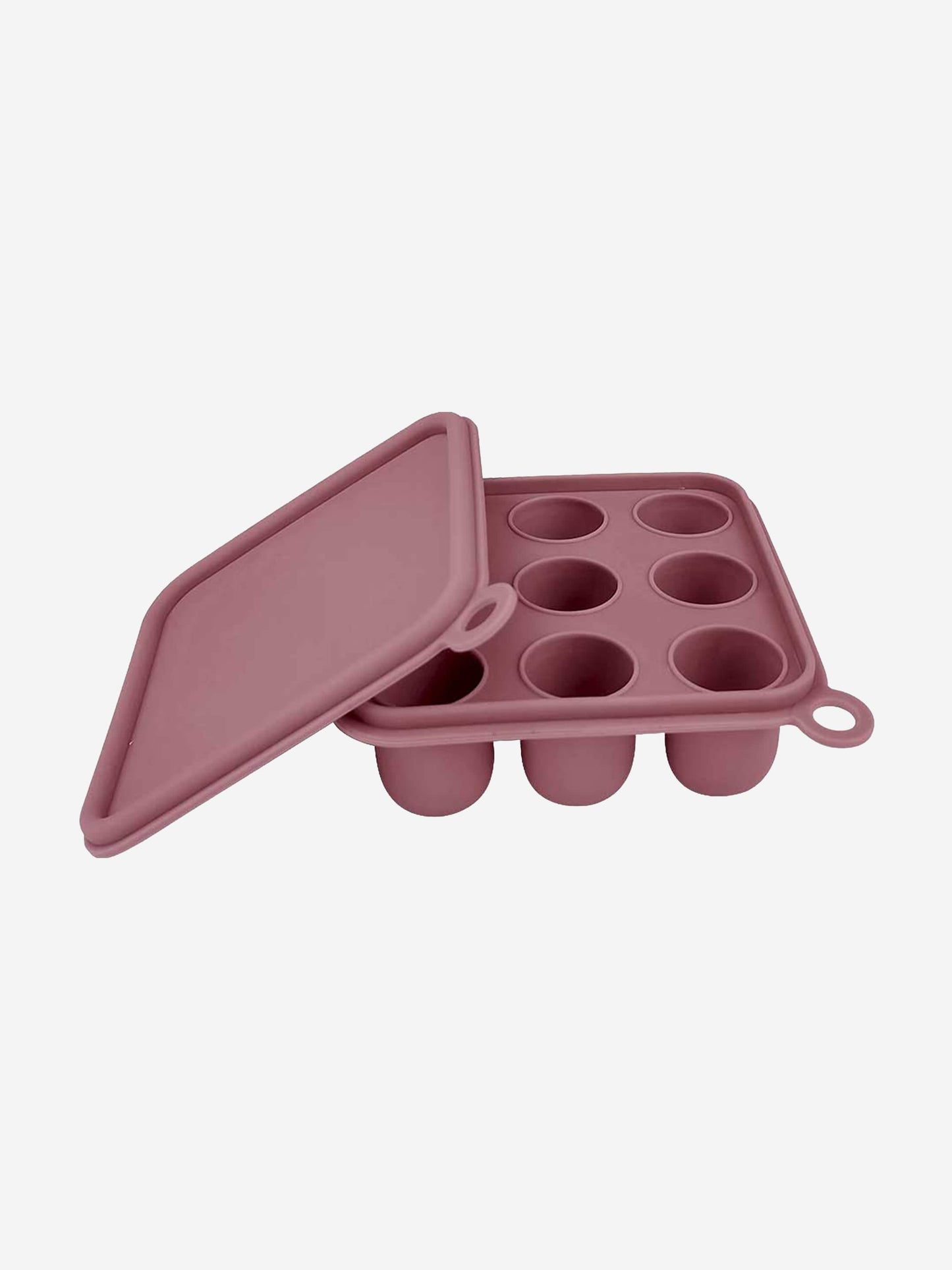 Pink silicone freezer cube tray with cover, 6 ice-cube cups