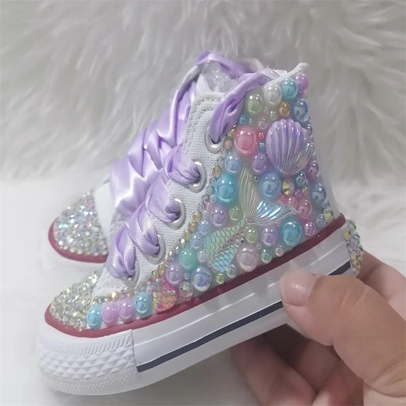 Dolly Bling Baseball Canvas Baseball Boots Pastel Pearl Jewels