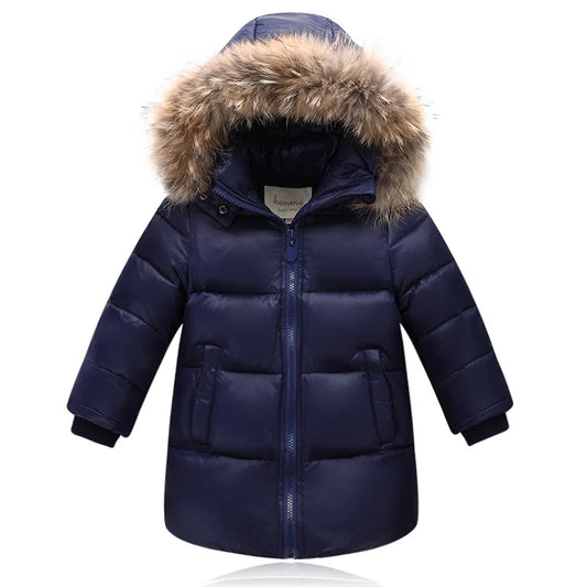 Winter Navy Coat Faux Fur Hood