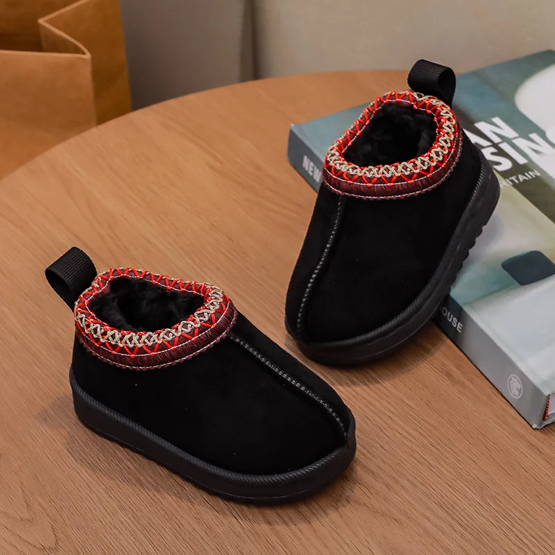 Girls Ankle Faux Fur Shoe - Black