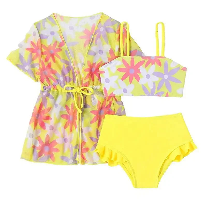 Girls Yellow Floral Swim Set & Cover-Up | Toddler Swimwear 1–3 Years *Preorder