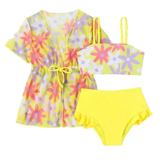 Girls Yellow Floral Swim Set & Cover-Up | Toddler Swimwear 1–3 Years *Preorder