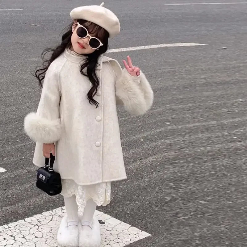 Girls Wool Over Coat Ivory