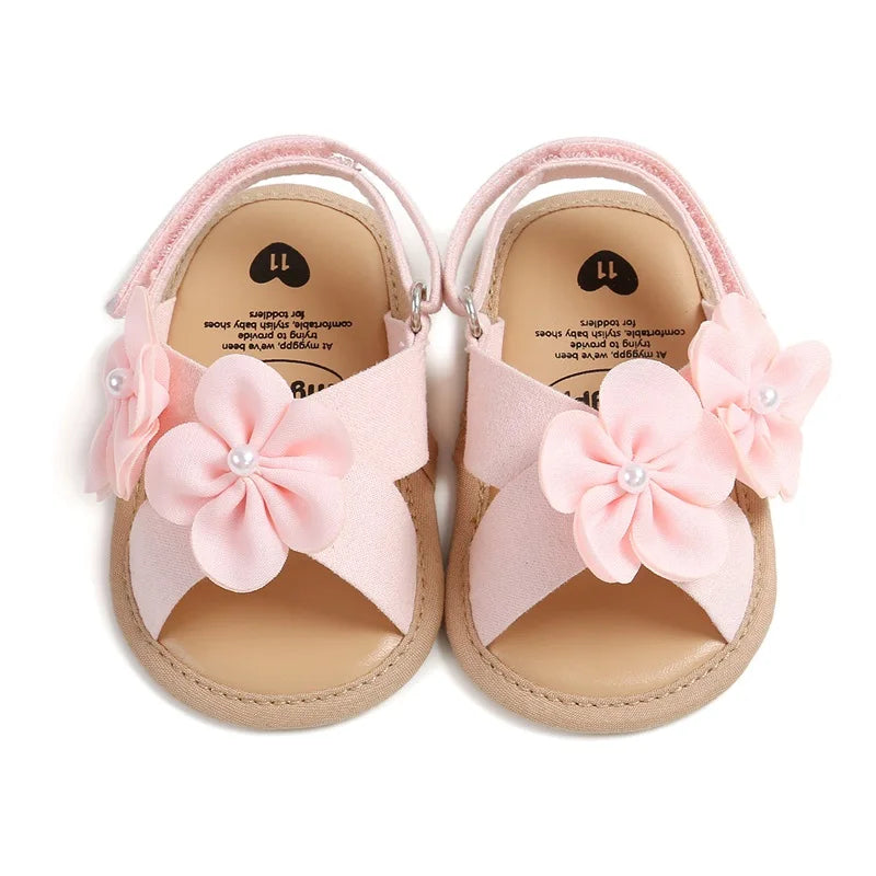 Baby Floral Sandals – Pink, White & Black *Online Product