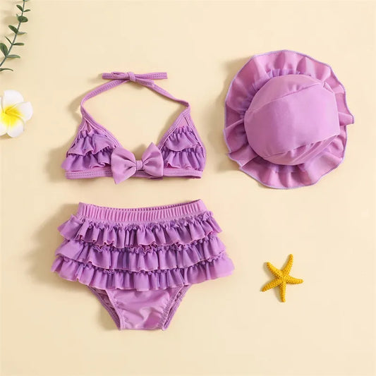 Girls Toddler three piece Lilac Swim set includes sun hat *
