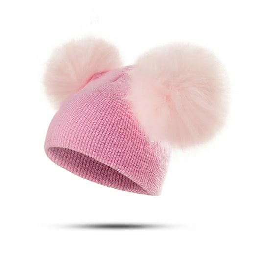 Double Pom Pom Fur Hat baby Pink