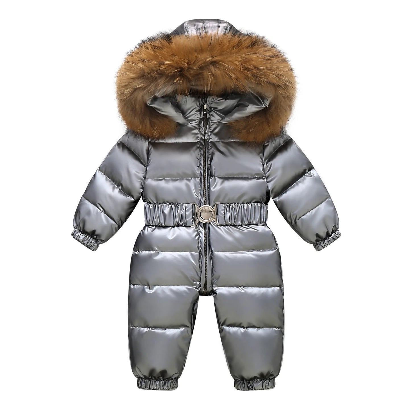 Silver Snowsuit All-in-one with Natural Fur Hood