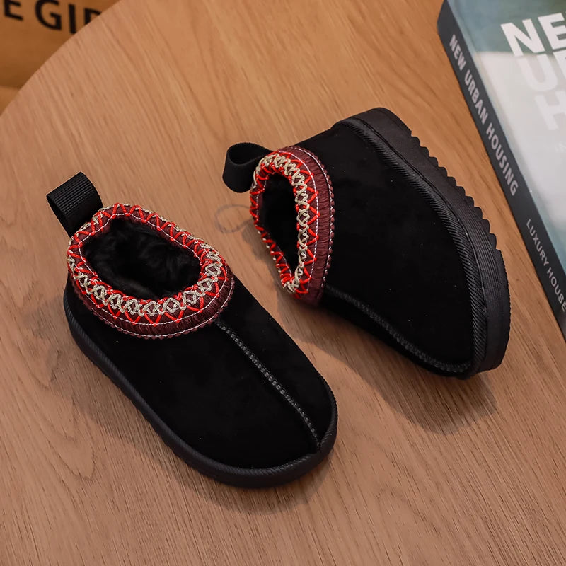 Girls Ankle Faux Fur Shoe - Black