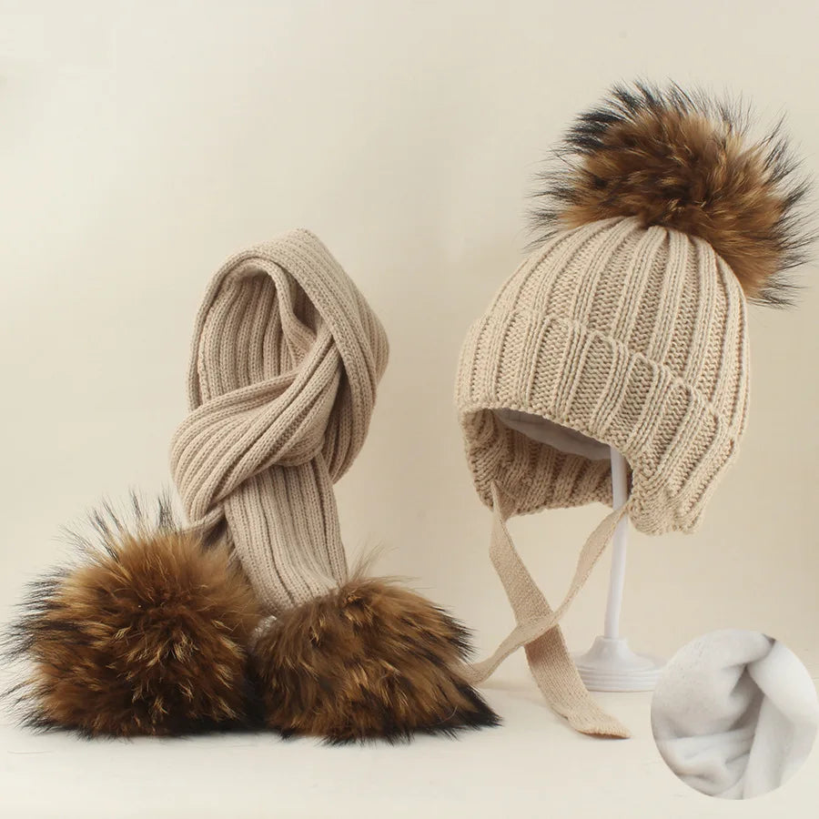 Raccoon Hat & Scarf Set Beige/Natural
