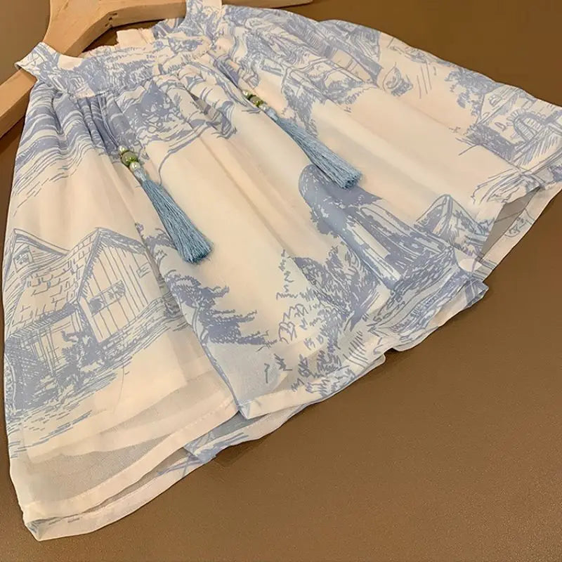 Girls Blue Print Shorts Set