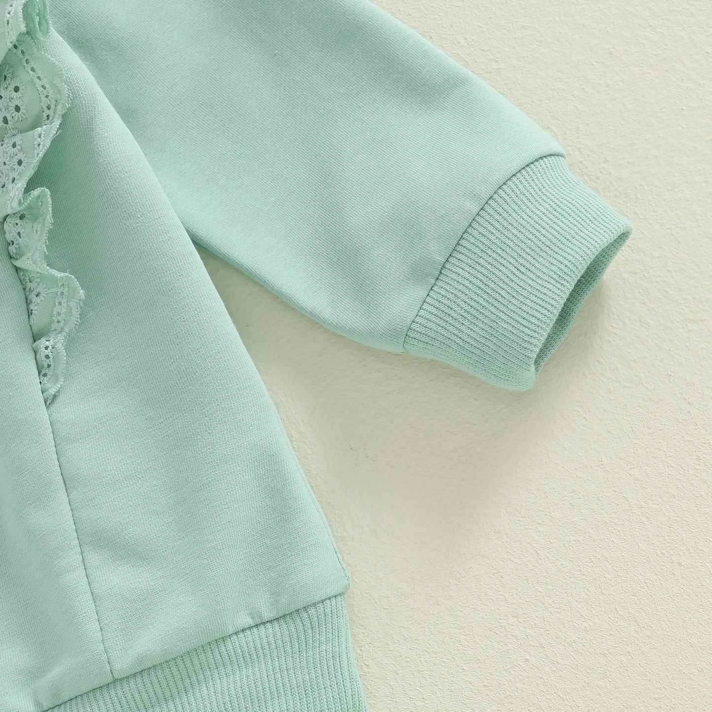 Girls Two Piece Frilled Jogger Set Mint Green with Headband