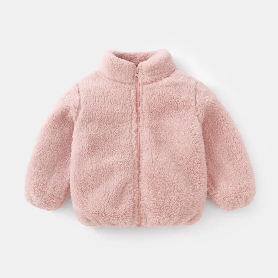 Girls teddy fleece zip jacket in pink with full-length front zipper
