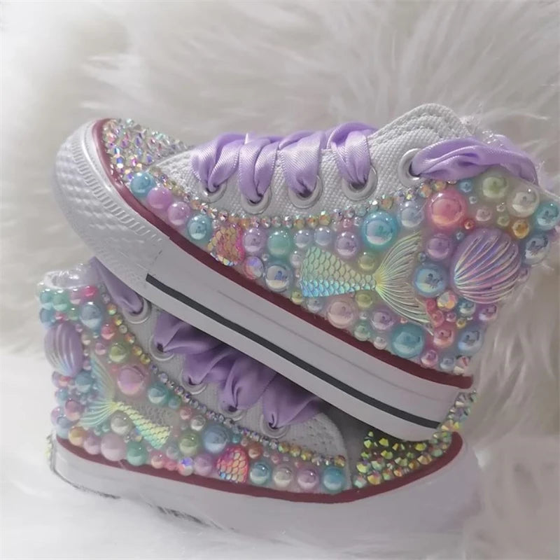 Dolly Bling Baseball Canvas Baseball Boots Pastel Pearl Jewels