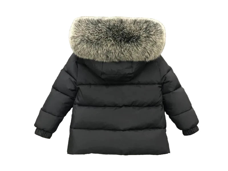 Winter Coat Black Matt finish Grey Racoon fur Hood
