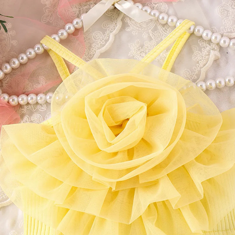 Girls Yellow 3D Flower Top & Matching Flare Skirt